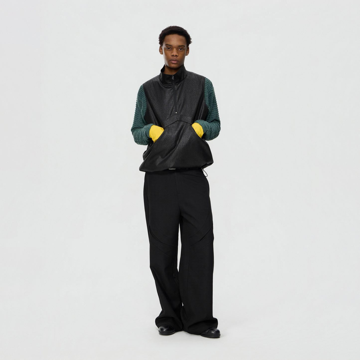 Half-Zip Drawstring Deconstructed Vest
