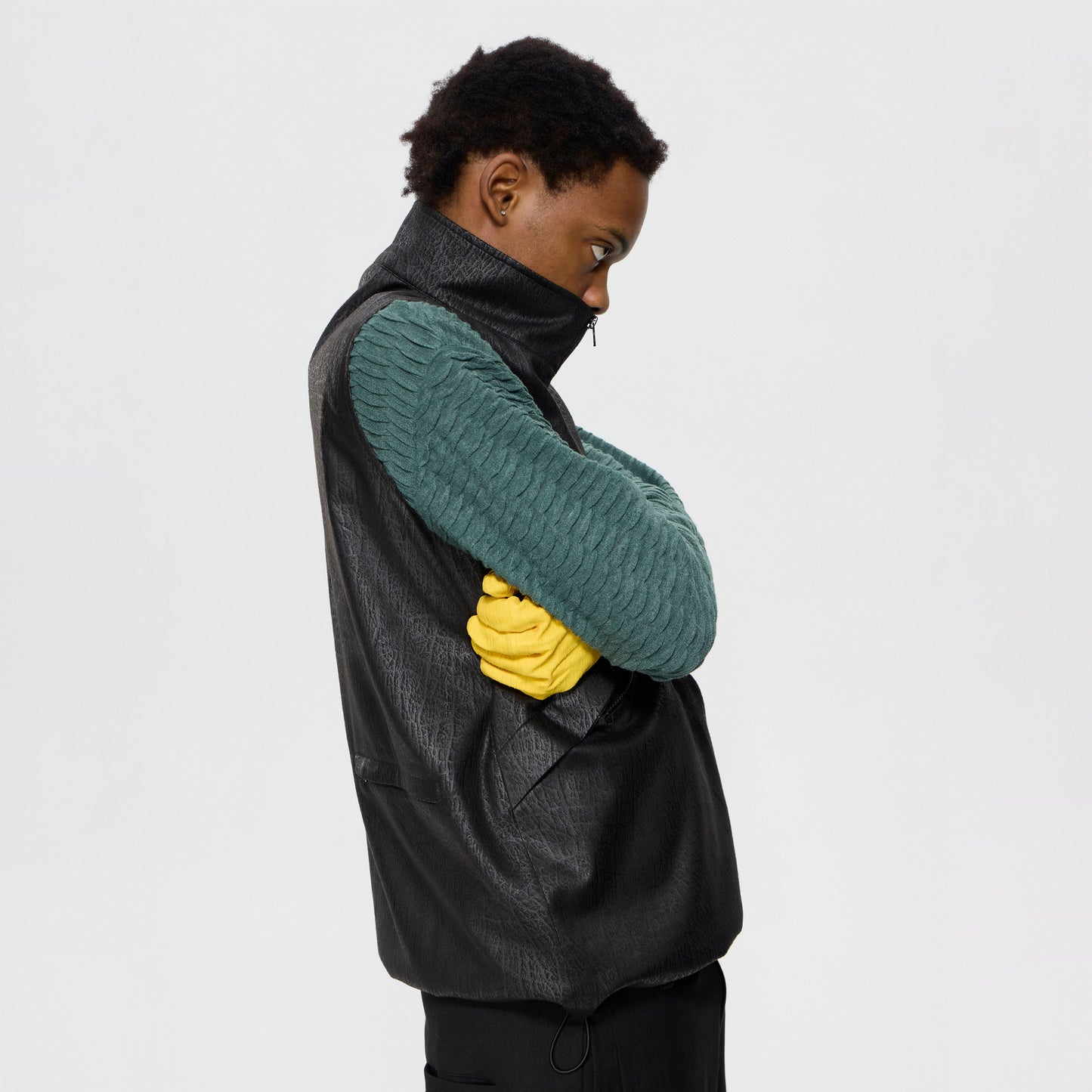 Half-Zip Drawstring Deconstructed Vest